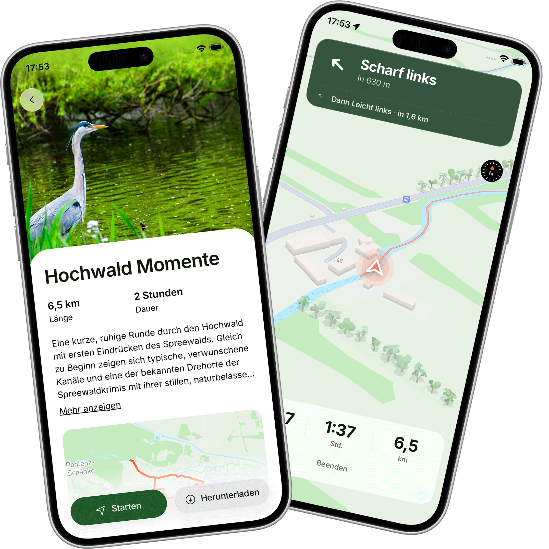 kayoro App: Tourdetails und Live-Navigation auf dem Smartphone